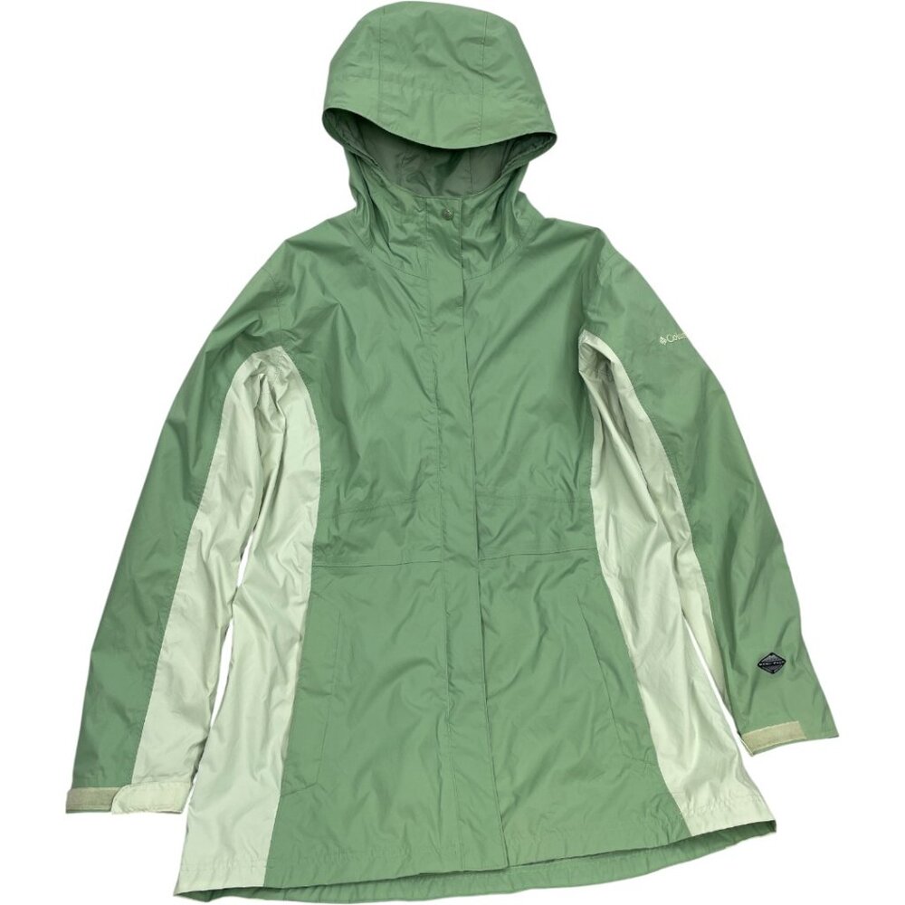 Columbia Green Hooded Windbreaker Waterproof Nylon Hiking Jacket Women's XL